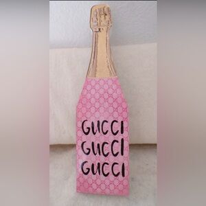 Gucci Champagne Pink & Gold Luxury Bottle Wood Home Shelf Decor